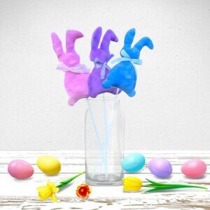Fabric Bunny Rabbit Stem Picks Easter Decor Holiday Supplies Spring Accents